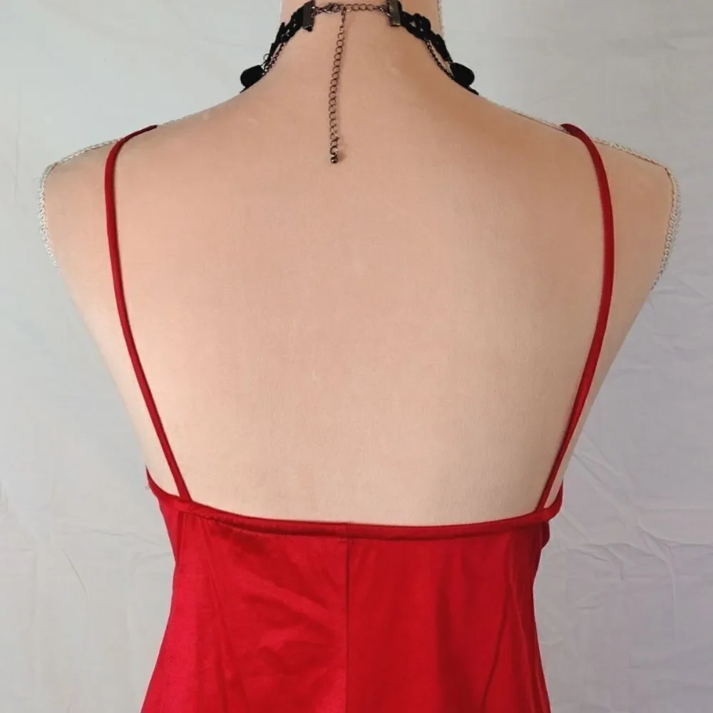 VTG 60s USA Red Black Nylon Scoop Neck Babydoll Lingerie Slip Small RARE - Picture 12 of 16
